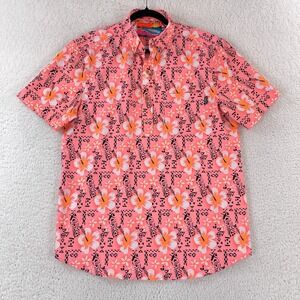 Chubbies Hawaiian Floral Hibiscus 1/4 Button Down Shirt Mens Short Sleeve Size M